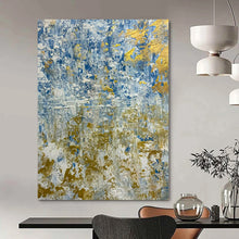 Load image into Gallery viewer, Blue and Gold Textured Abstract Canvas Painting, Ideal for Coastal Living Room &amp; Elegant Office LargeART1224
