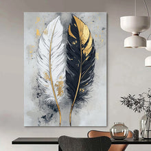 Load image into Gallery viewer, Gold - Accented Feather Abstract Canvas Painting, Ideal for Bohemian Bedroom &amp; Art - Filled Bathroom LargeART1262
