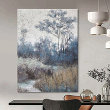 Load image into Gallery viewer, “Blue - Toned Forest Path” - Misty Woodland Landscape on Canvas DKH1458
