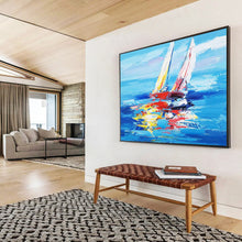 Load image into Gallery viewer, “Colorful Sailboats on Blue Ocean” - Expressionistic Abstract Acrylic, Suits Yacht Club and Vibrant Living Room DLZ266

