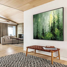 Load image into Gallery viewer, Green Forest “Misty Pines” Painting on Canvas, Atmospheric Landscape Decor DKH830
