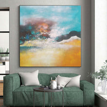 Load image into Gallery viewer, Large - Scale Turquoise &amp; Yellow Abstract Art for Beach House Living Room &amp; Coastal Café LargeART0474
