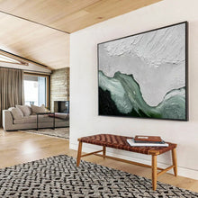Load image into Gallery viewer, Textured Abstract Painting on Canvas - “White and Green Waves” DKH744
