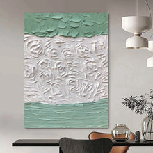 Load image into Gallery viewer, “Textured Green and White Floral Relief” - Green, White Abstract Art on Canvas DKH1269
