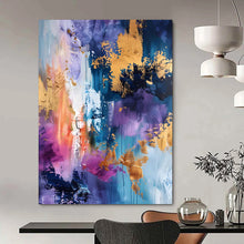 Load image into Gallery viewer, “Cosmic Color Burst” – Abstract Acrylic Painting with Purple, Blue &amp; Gold Hues DTP282
