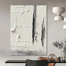 Load image into Gallery viewer, “Textured White &amp; Gray” – Thick white paint with gray vertical strokes, wavy bottom texture DTP371
