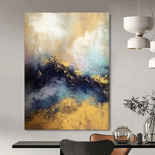 Load image into Gallery viewer, Gold - Blue Abstract Wave Art for Coastal Luxury Home &amp; Art - Inspired Spa LargeART0920
