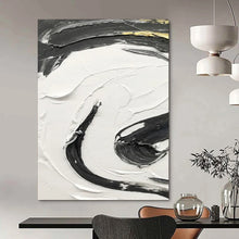 Load image into Gallery viewer, “Gilded Black Waves” – Black impasto with gold accents, on white background DTP378
