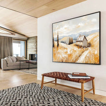 Load image into Gallery viewer, Golden Field And Cottage Abstract Landscape Painting DKH461
