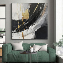 Load image into Gallery viewer, Hand - painted Oversized Black - White - Gold Abstract Strokes Acrylic Art for Luxurious Living Rooms LargeART0085
