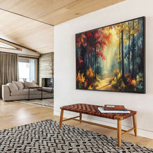 Load image into Gallery viewer, Autumn Forest “Sunlit Trail” Painting on Canvas, Nature - Themed Wall Decor DKH821
