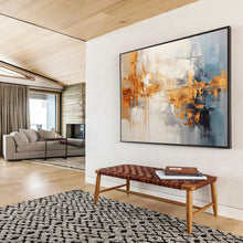 Load image into Gallery viewer, Gold &amp; Gray Reflections: Urban - Inspired Metallic Abstract Large - Scale Hand - painted Abstract Acrylic Art DLZ183
