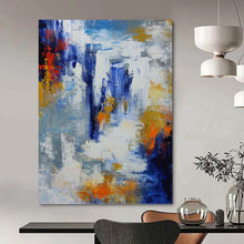 Load image into Gallery viewer, “Vibrant Color Splash Abstract” - Blue, Orange, White Abstract Art on Canvas DKH1338
