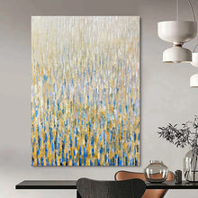 Load image into Gallery viewer, Oversized Hand - painted Rain of Gold and Blue Acrylic Art for Glamorous Living Rooms LargeART0195
