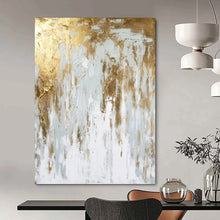 Load image into Gallery viewer, “Gilded Frostfall” – White, Gray &amp; Gold Abstract Acrylic with Icy Textures DTP074
