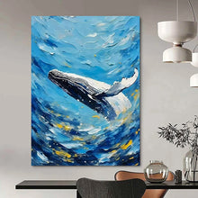 Load image into Gallery viewer, Blue - Ocean Whale Abstract Painting, Perfect for Nautical Bedroom &amp; Beach House Living LargeART2282
