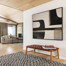 Load image into Gallery viewer, Hand - painted Black, White, and Gold Geometric Shapes Acrylic Art for Luxurious Dining Room Accents LargeART1734
