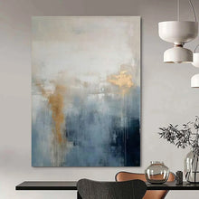 Load image into Gallery viewer, Blue - Gray with Subtle Gold Abstract Canvas Painting, Great for Serene Bathroom &amp; Modern Bedroom LargeART1211

