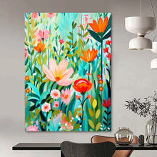 Load image into Gallery viewer, “Colorful Flat - Style Floral Field” - Modern Floral Art on Canvas DKH1595
