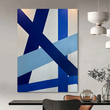 Load image into Gallery viewer, Blue &amp; White Geometric Ribbon - Style Acrylic Art, Perfect for Contemporary Living Room &amp; Art Gallery Wall LargeART0995
