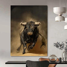 Load image into Gallery viewer, “Powerful Black Bull” - Dark Brown, Black, and White Animal Art on Canvas DKH1409
