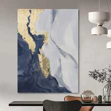 Load image into Gallery viewer, “Blue, Grey &amp; Gold Abstract” - Luxe Abstract Art on Canvas DKH1514
