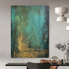 Load image into Gallery viewer, “Teal and Gold Textured Abstract” - Teal, Gold Abstract Art on Canvas DKH1194

