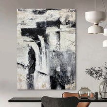 Load image into Gallery viewer, “Black and White Abstract Composition” - Industrial Minimalist Art on Canvas DKH1680
