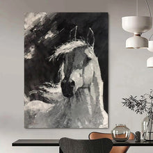 Load image into Gallery viewer, Monochrome Abstract Horse Painting, Dynamic Brushstroke Art for Equestrian Lounge &amp; Rustic Study LargeART2183
