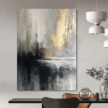 Load image into Gallery viewer, “Gray - Gold Reflection” – Gray, Black &amp; Gold Abstract Acrylic with Reflective Textures DTP067
