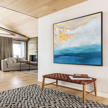 Load image into Gallery viewer, Golden &amp; Blue Seaside Abstract - Dreamy Living Room or Bedroom Art LargeART1521

