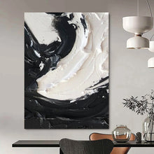 Load image into Gallery viewer, “Swirling Duality” – Bold black and white impasto, circular motion, thick texture DTP385
