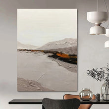 Load image into Gallery viewer, “Minimalist Landscape” – Gray mountains, lake, subtle orange - brown accents, textured paint DTP401
