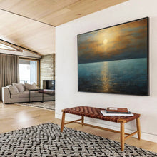 Load image into Gallery viewer, Golden Sunset Over Sea Abstract Art for Coastal Bedroom &amp; Relaxing Lounge DKH102
