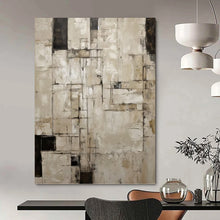 Load image into Gallery viewer, “Neutral Grid Abstract” - Beige, Grey, Black Abstract Art on Canvas DKH1315
