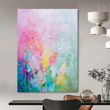 Load image into Gallery viewer, “Pastel Blossom” – Pink, Blue, Yellow &amp; Purple Abstract Acrylic with Textured Flowers DTP070
