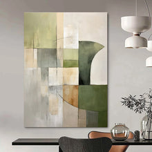 Load image into Gallery viewer, Green &amp; Gray Geometric Abstract Painting, Perfect for Minimalist Home Office &amp; Modern Lounge LargeART1458
