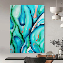 Load image into Gallery viewer, Turquoise and Green Fluid Abstract Canvas Painting, Ideal for Tropical - Themed Bathroom &amp; Nature - Loving Studio LargeART1222
