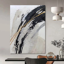 Load image into Gallery viewer, Black, Gold &amp; Silver Swirls – Abstract Acrylic with Metallic Accents DTP249

