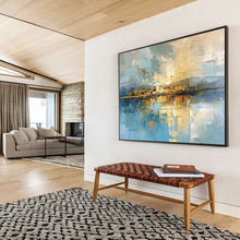 Load image into Gallery viewer, Geometric Cityscape Reflection in Blue Abstract acrylic painting DLZ050
