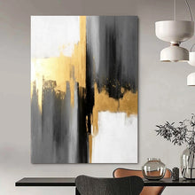 Load image into Gallery viewer, “Monochrome Gold Clash” – Gray, Black, White &amp; Gold Abstract Acrylic with Bold Textures DTP076
