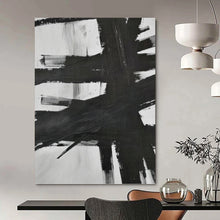 Load image into Gallery viewer, “Bold Black Brushstrokes” - Black, White Abstract Art on Canvas DKH1154
