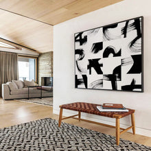 Load image into Gallery viewer, Black And White Abstract Brushstroke Painting On Canvas DKH447
