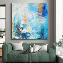 Load image into Gallery viewer, Hand - painted Oversized Blue with Gold Accents Abstract Acrylic Art for Elegant Home Offices LargeART0015
