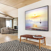 Load image into Gallery viewer, Sunset Sail: Warm - Toned Seaside Scene Large - Scale Hand - painted Abstract Acrylic Art DLZ181
