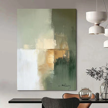 Load image into Gallery viewer, Green &amp; Gold Abstract Geometric Painting, Ideal for Minimalist Bedroom &amp; Chic Office LargeART2081
