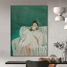 Load image into Gallery viewer, Green - White Abstract Figure Art, Perfect for Modern Bathroom &amp; Serene Living Room LargeART2034
