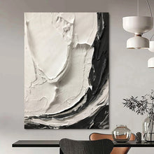 Load image into Gallery viewer, “White &amp; Black Crescents” – Thick white impasto and black strokes, curved shapes DTP387
