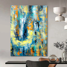 Load image into Gallery viewer, Blue, Yellow, and Orange Abstract Canvas Painting, Ideal for Modern Beach House &amp; Energetic Studio LargeART1232
