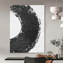 Load image into Gallery viewer, “Black and White Textured Circle” - Minimalist Symbolic Art on Canvas DKH1675
